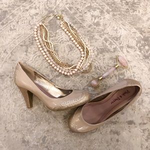 Pink & Pepper Sparkle-detailed Tan Heels